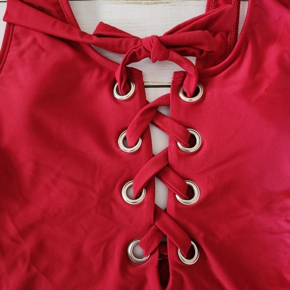 Cabana Del Sol Red Lace-Up High Cut One Piece Swimsuit Size Small - Picture 4 of 7
